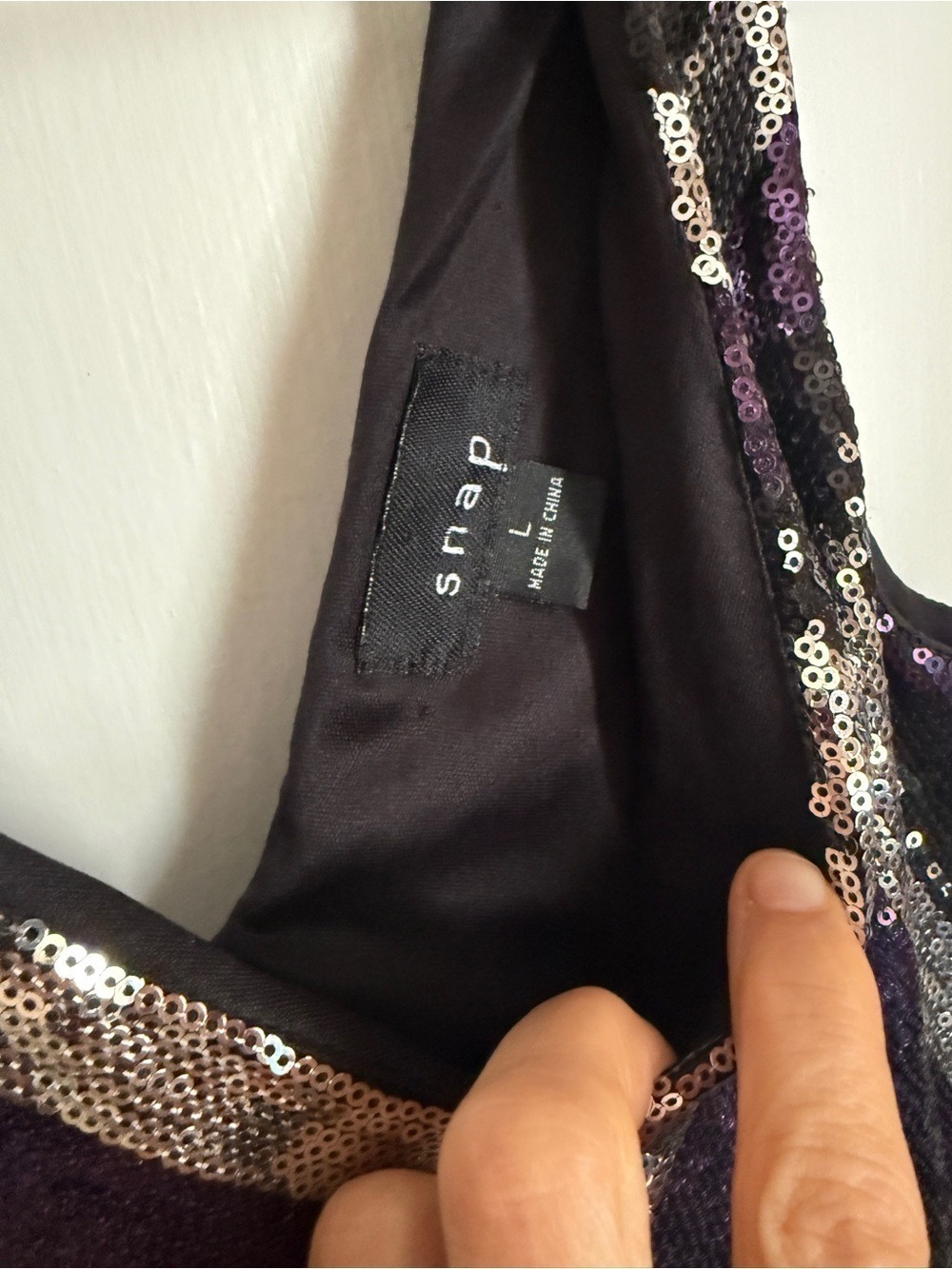 Snap Black & Purple Sequin Chevron V-Neck Mini Dress - Picture 3 of 5